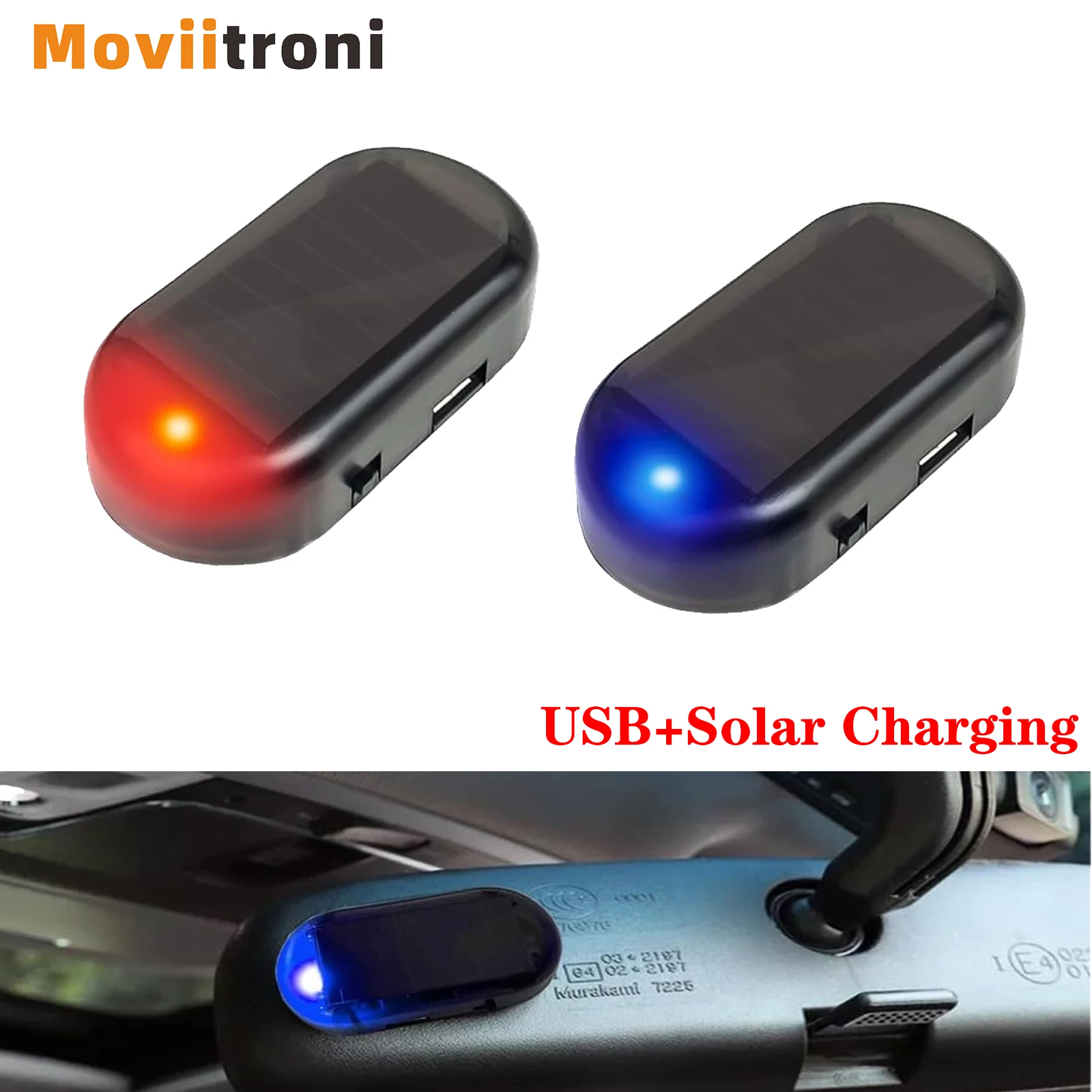 2-Pack Solar-Powered LED Security Flashing Lights with USB Charging