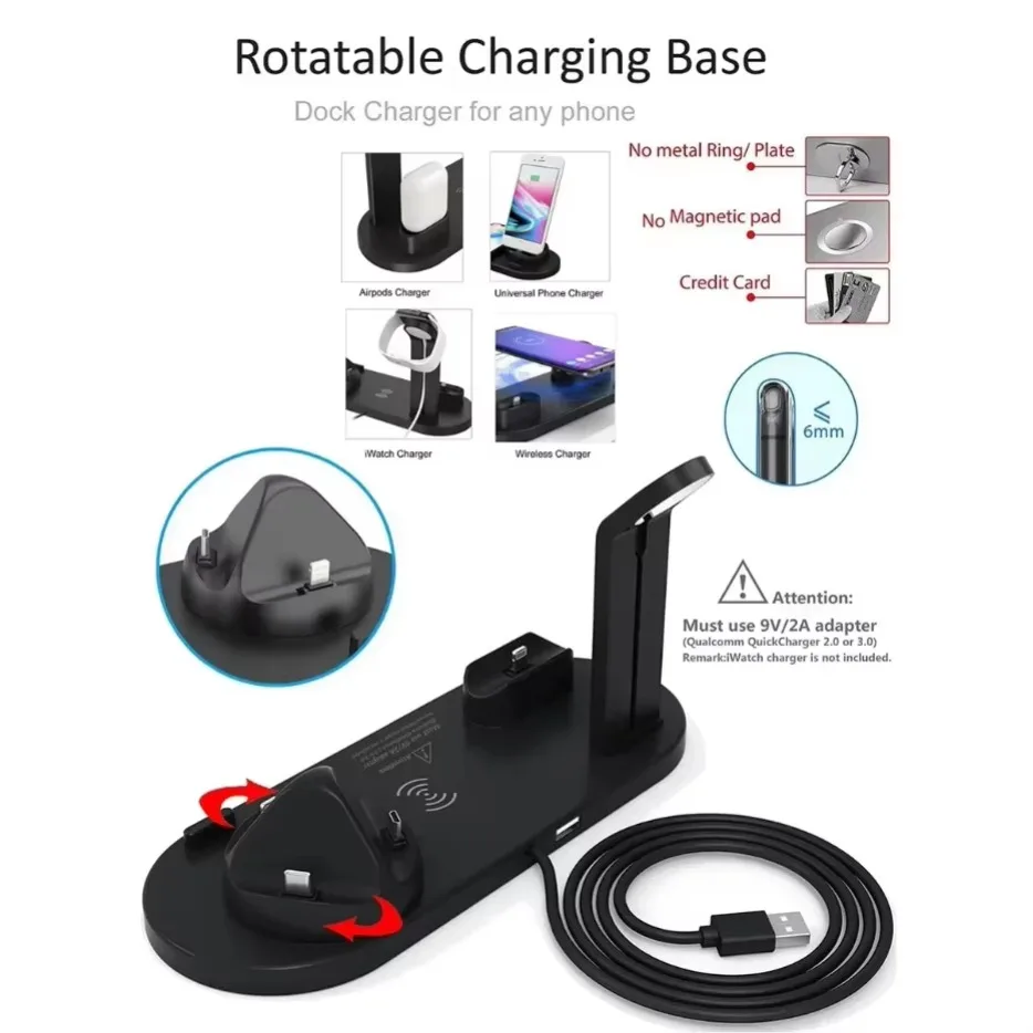 7 in 1 Wireless Charger Stand Pad Phone Induction Fast Charging Dock Station For iPhone 16 15 14 13 12 Apple Watch 1-10 Airpods