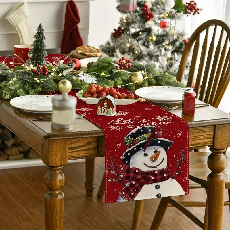 Linen Christmas Table Runner Snowman Xmas Tree Home Dining Table Cover Tablecloth 2024 Navidad Noel Christmas Decorations 2025 2
