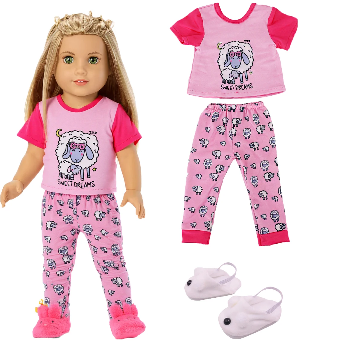 Puppenpyjamas und Schuhe für 18 Zoll (43 cm) American Girl Puppen, Baby-Puppenkleidung, Zubehör, Our Generation 42 cm, Nenuco – Detail 19