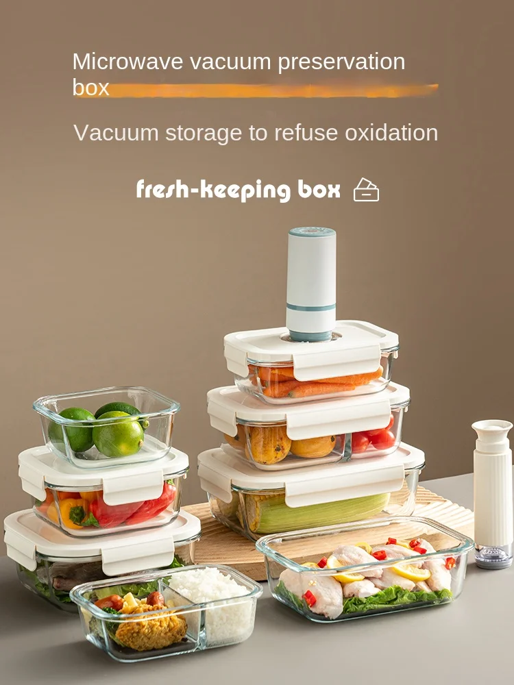 Automatic Vacuum High Boron Glass Crisper Food Grade Food Fruit Refrigerator Sealed Storage High Temperature Resistance 5