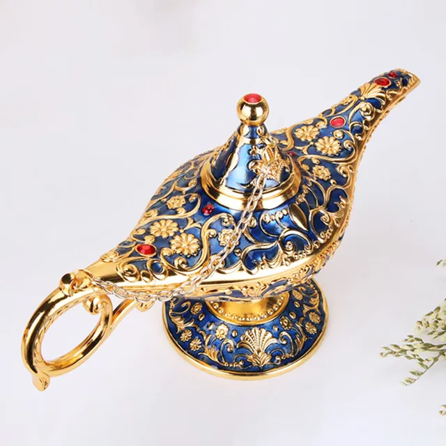 1x European Retro Aladdin Lamp Decor Metal Crafts Wishing light Aromatherapy Stove Tea Pot Ornaments Delicate Home Decoration