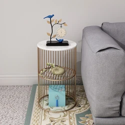 Scandinavian Marble Auxiliary Sofa Cabinet Bedside Petite Circular Stand Mini Opulent Mobile Tea Spot Nook Table