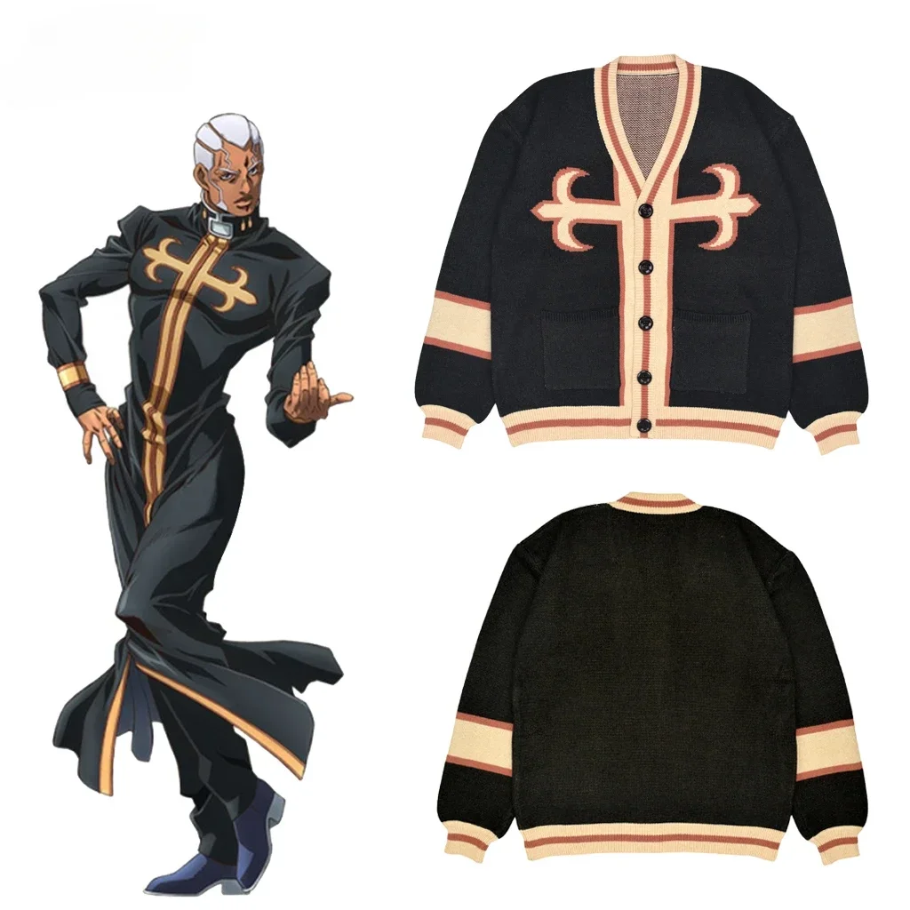 

Pucci Cardigan Cosplay Sweater Anime JoJo‘s Bizarre Adventure Stone Ocean Enrico Pucci Costume Cardigan Jacquard Knitted Sweater