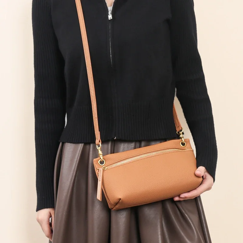 Ladies' Shoulder Bag 2024 New Top Layer Cowhide Leather Handbag Crossbody Phone Bag Women's Trend Commuting Underarm Bag