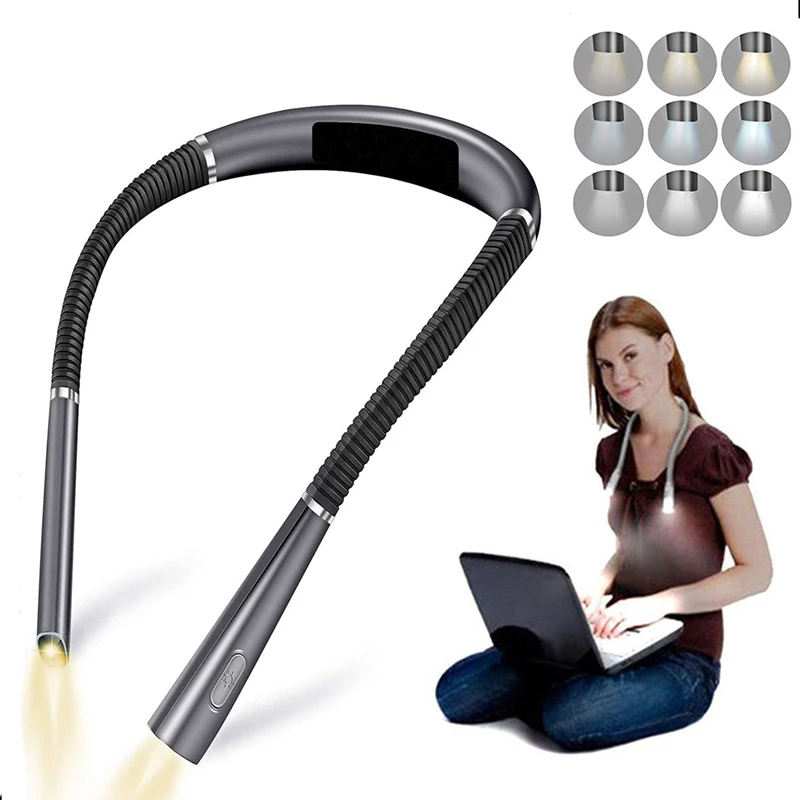 LED Neck Reading Light Rechargeable Book Light for Reading in Bed 3 Colors Bendable Arms for Reading Knitting Camping Repairing