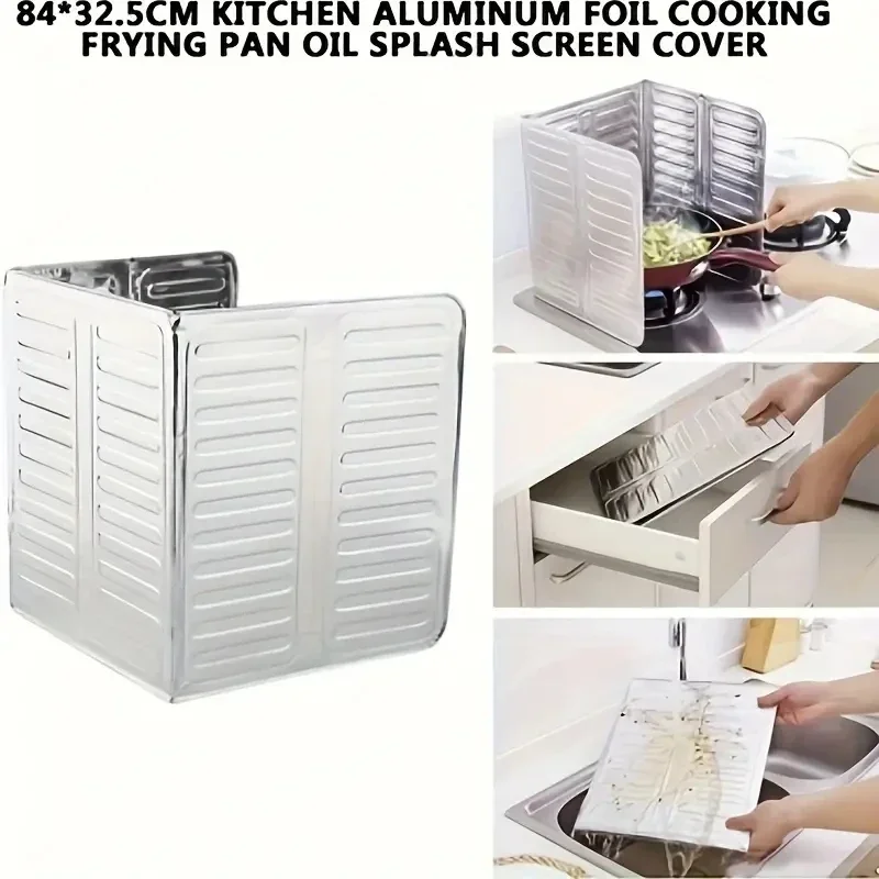 Kitchen Gas Stove Baffle Plate Portable Frying Pan Oil Splash Protection Aluminum Foldable Screen Household Kitchen Accessories
