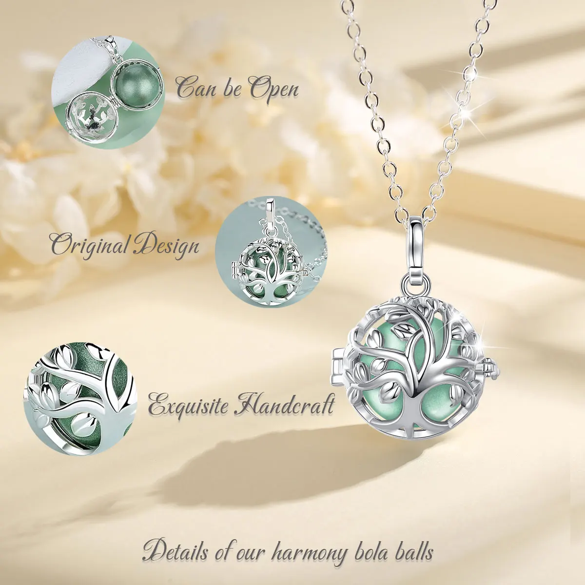 Eudora 18MM Harmony Ball Tree of Life Necklace Pregnancy Chime Bola Angel Caller Baby Musical Bola DIY Jewelry for Women Gift 5