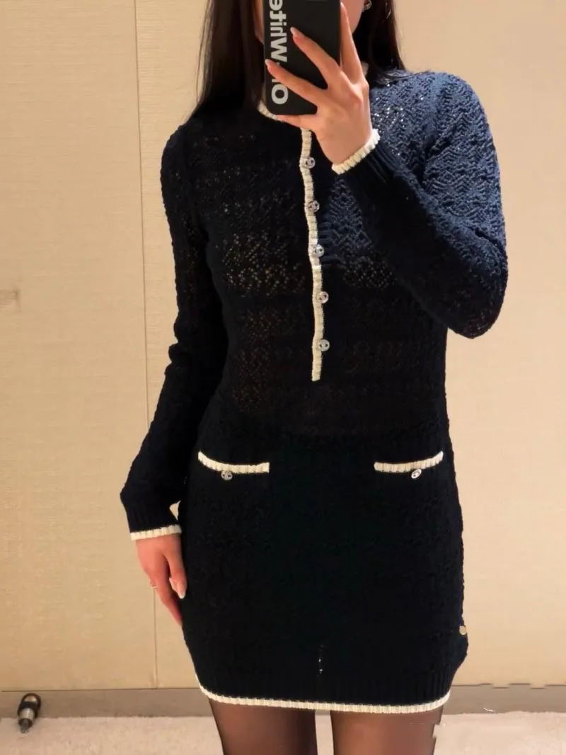 

Женское модное платье знаменитости, элегантное, милое, вязаное короткое платье с длинными рукавами