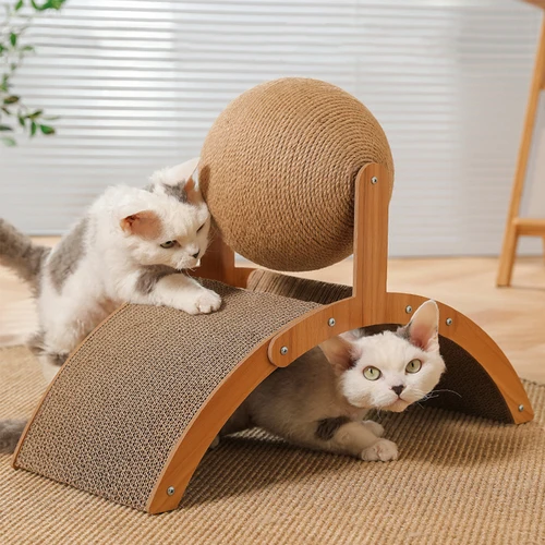 나무 고양이 긁는 도구, Sisal 고양이 긁는 공, 내마모성 그라인딩 발, 장난감 스크래치 보드, 고양이용 단단한 나무 스크레이퍼, 2 in 1 4