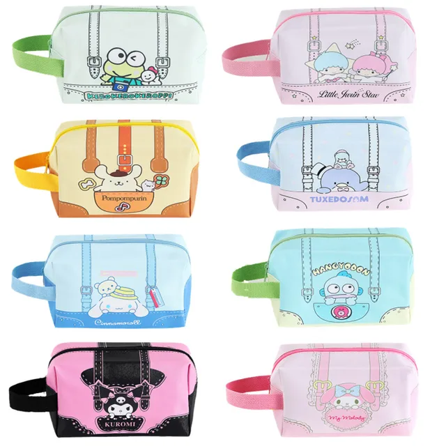 Cartoon Sanrios Anime Strap Series Makeup Bag Storage Bag Large-capacity PU Storage Box Kawaii Cosmetic Bag Handbag Girls Gift 1