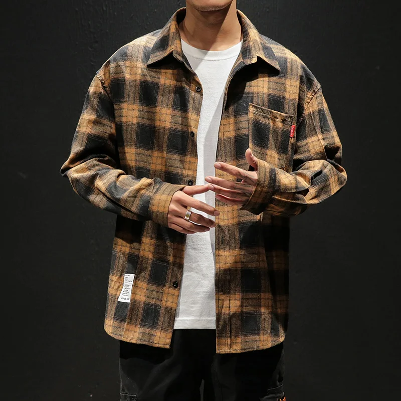 

2023 Spring Autumn New Winter High Quality Casual Plaid Men's Loose Streetwear Long-sleeved Shirt Retro Flannel Plaid Shirts Men
