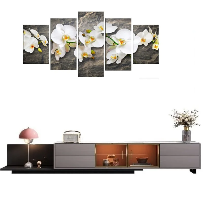 

5 Panels Canvas Art White Flower Painting for Home Decor Orchid Canvas Wall Art Pictures for Living Room Decor ( No Frame)