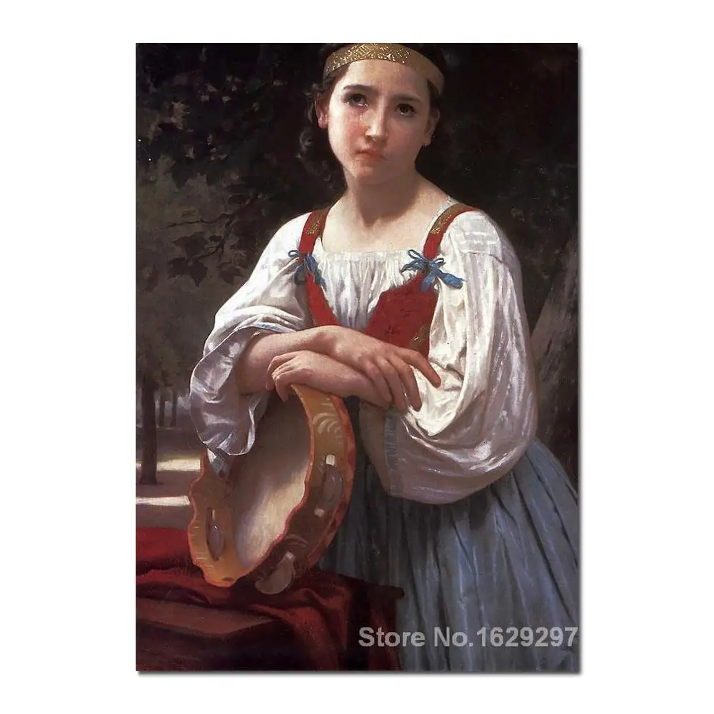

Paintings for living room wall Gypsy Girl with a Basque Drum William Adolphe Bouguereau High quality Hand painted