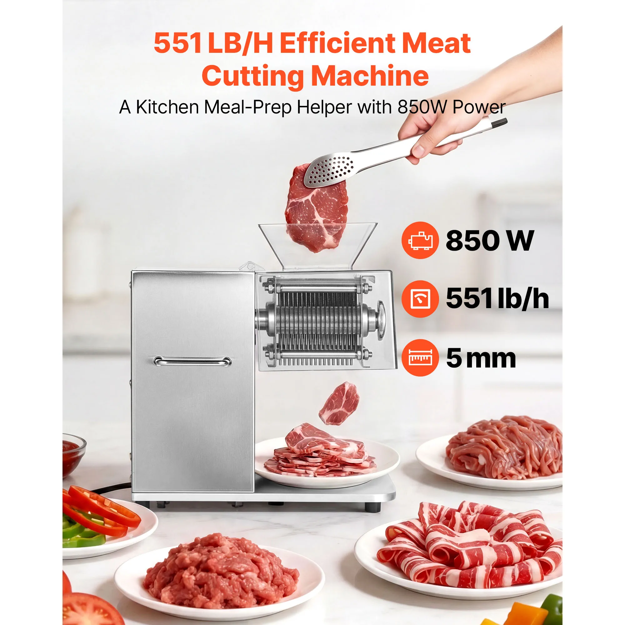 SucceBuy Meat Cutting Machine 850 W Commercial Slicer 5 mm Stainless Steel Blade Shredder for Boneless Meat Vegetables Kitchen 2