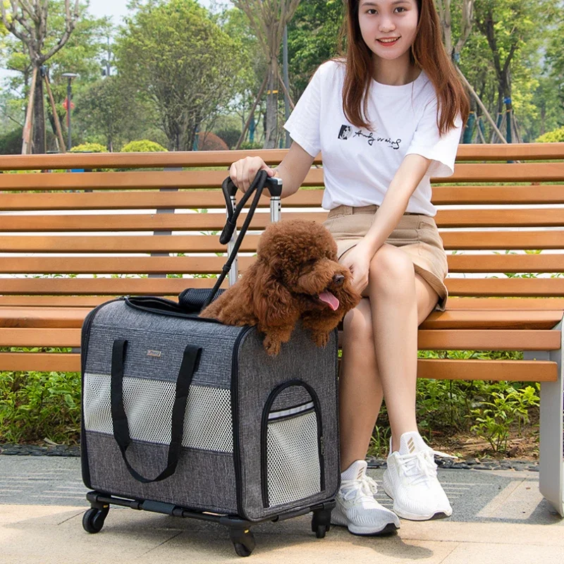 

Удобная воздухопроницаемая корзина для перевозки маленьких собак, бесшумная амортизирующая клетка для собак, складная тележка для питомцев
