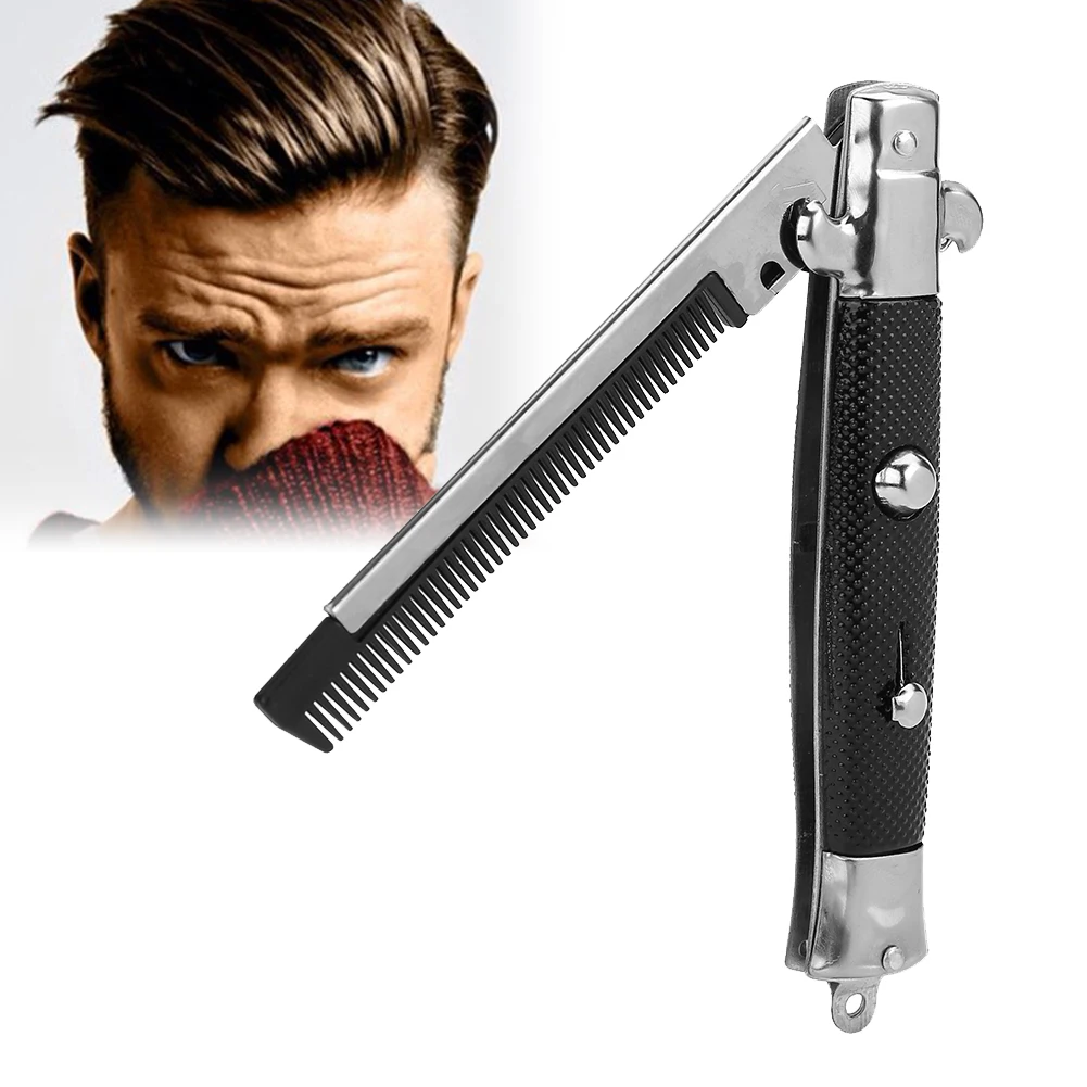 Switchblade Spring Pocket Portable Oil Hair Comb Folding Knife Looking Automatic Push Button Brush Comb Barber For Man Styling 20 bone reverse double bone automatic folding umbrella sunshade sun umbrella beige