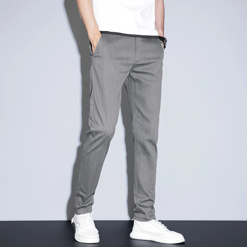 Spring Summer Man Casual Pants Thin Slim Elasticity