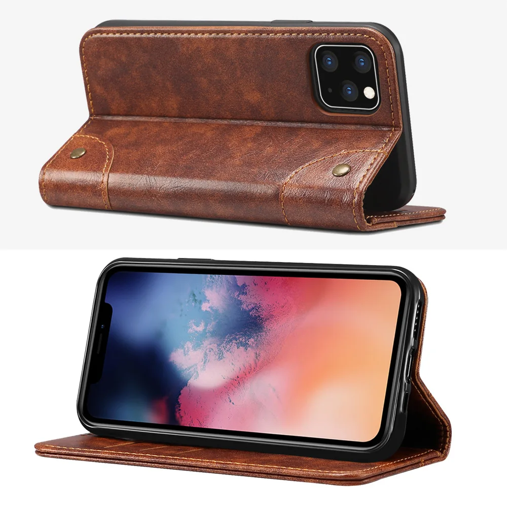 Classic Wallet Flip Genuine Leather Cases For Iphone 14 13 12 11 Pro X Xs Max Xr 7 8 Plus Se2 Magnetic Book Flip Phone Cover Bag
