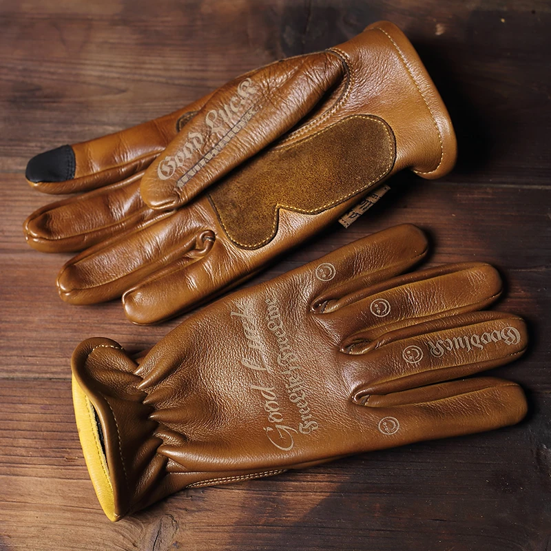 Retro Weathered Top Layer Cowhide Gloves Outdoor Genuine Leather Men's Sports Adventure Wear Resistant Fireproof Full Leather