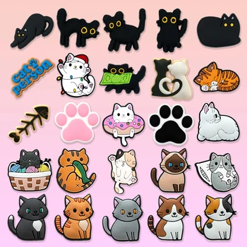 1/50pcs Cute Cats Shoe Charms Accessories Orange Black Cat Shoe Decoration Claw Fish Bone Clog Pin for Women Grils Gift