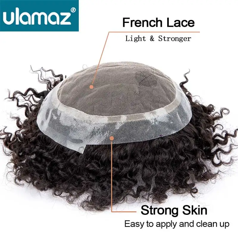 Men Curly Hair System Toupee For Men Pu Skin Lace Wig Natural Male Prosthesis Indian Human Man Wig