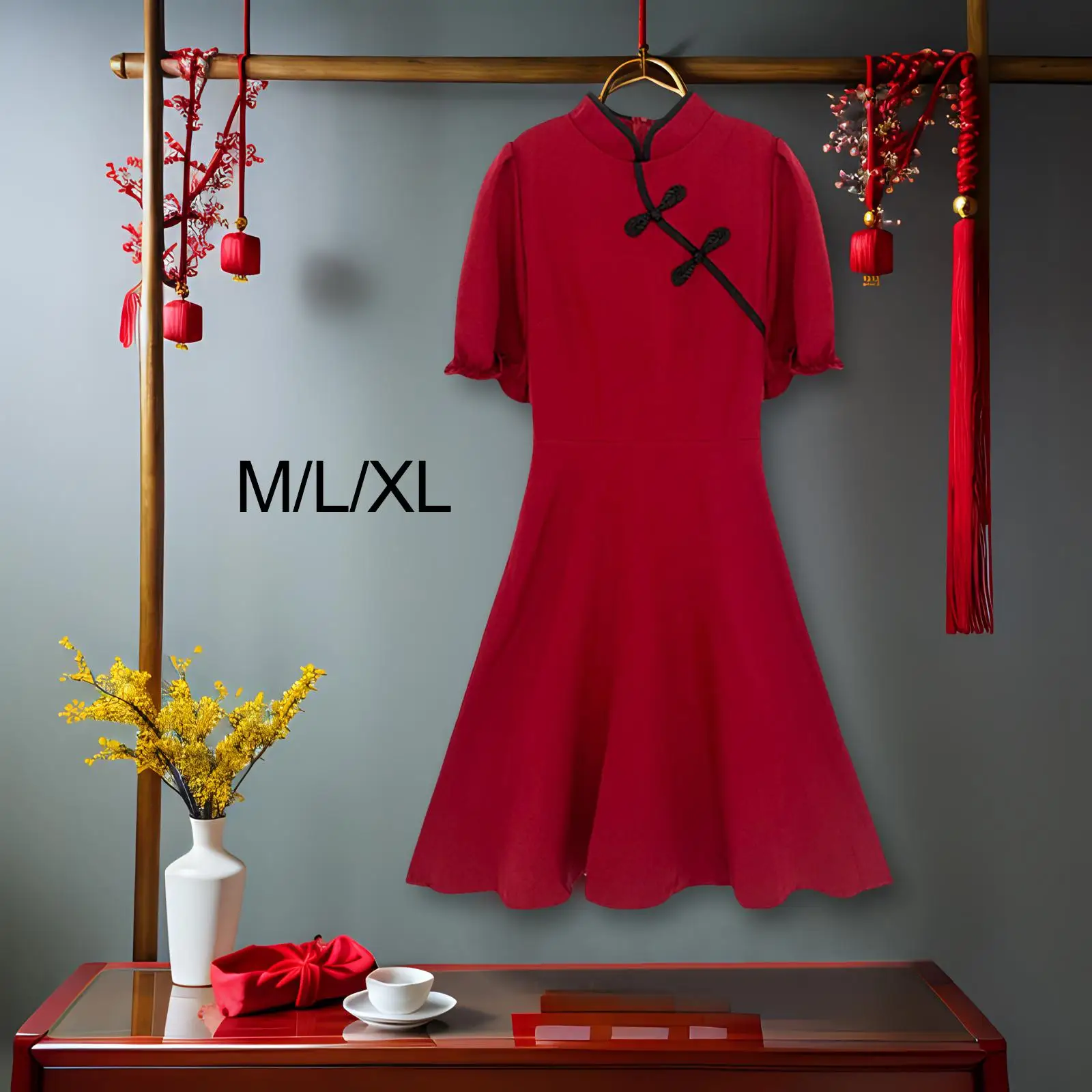 Womens Smock Dress Qipao Comfortable Elegant Breathable Knee Length Dress for Wedding Daily Wear Dating Vacation Anniversary