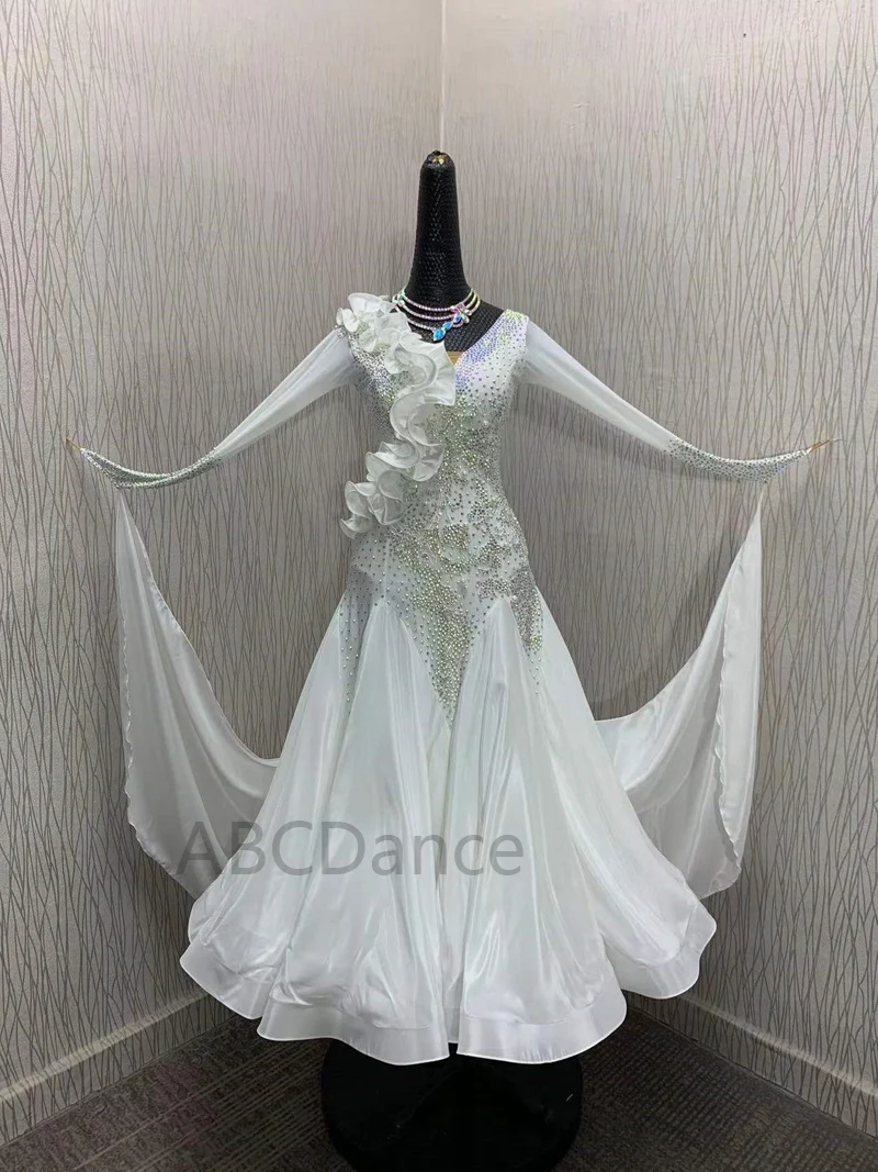 

ABCDance Modern Waltz Tango Ballroom Dance Dress,Smooth feather Dress,Competition Standard Ballroom Dress ,Costume white