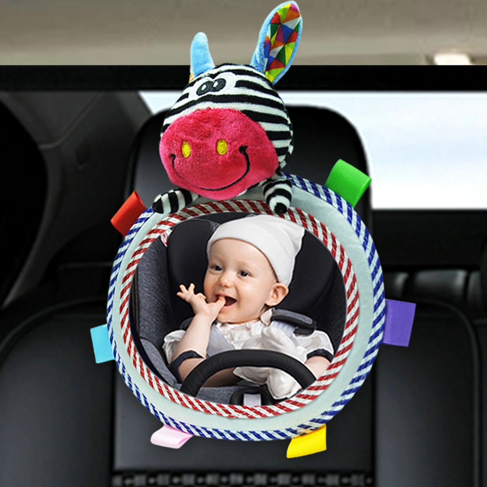 Baby Car Mirror Back Safety Seat Rear View Mirror Cartoon Animal Plush Toys Adjustable Rear Facing Mirrors For Baby Stroller Toy 1 12 girl mini pocket laptop shape makeup clear mirror baby mirrors toy