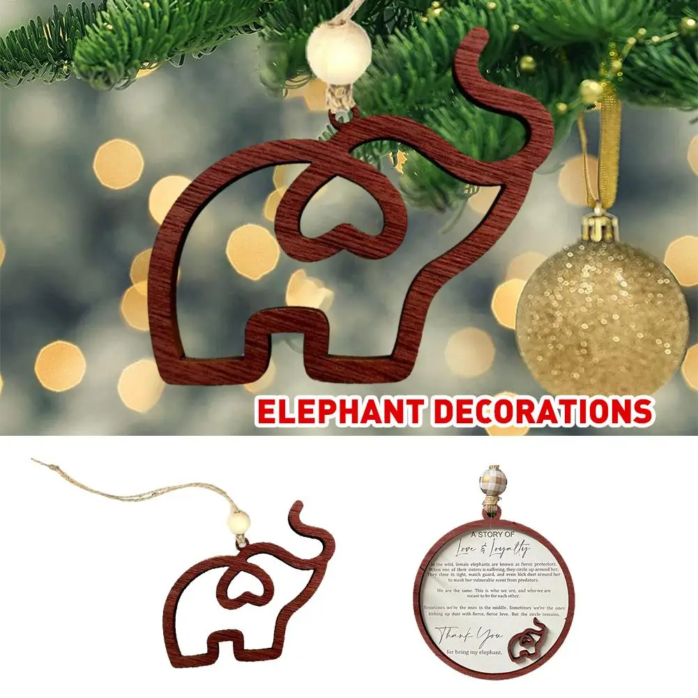 

1pc Vintage Hollow Christmas Wooden Pendants Elephant Ornaments Christmas Party Xmas Tree Decorations Car Backpack Hanging Gifts