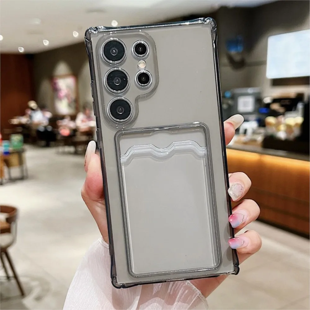 Clear Silicone Shockproof Card Holder Wallet Phone Case