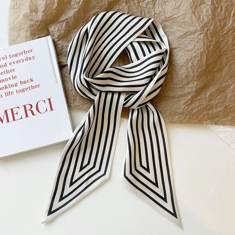 

Nordic Stripe Minimalist Style Long Scarf for Women Silk Simple Elegant Ribbon Headband Female Shawl Accessories