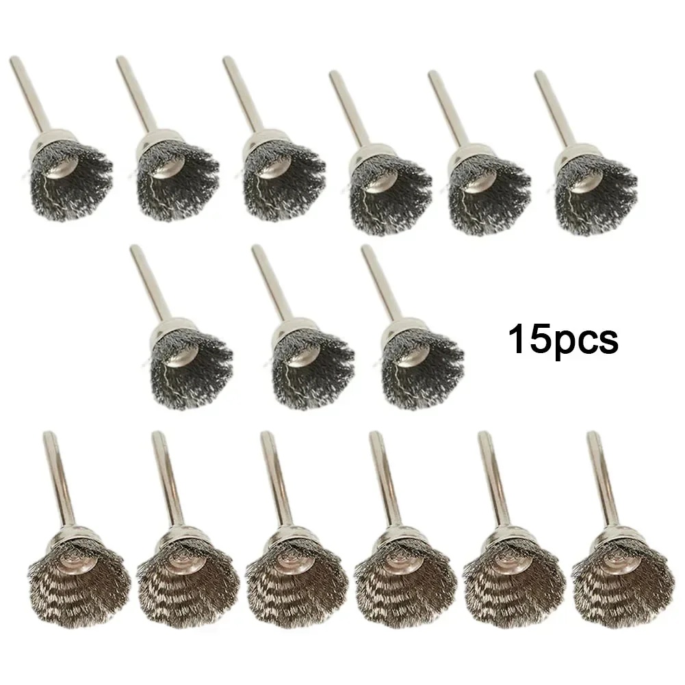 15pcs 15mm Stainless Steel Wire Cup Wheel Brushes Polishing Brush For Rotary Tool Metal Rust Removal Polishing Brush 4