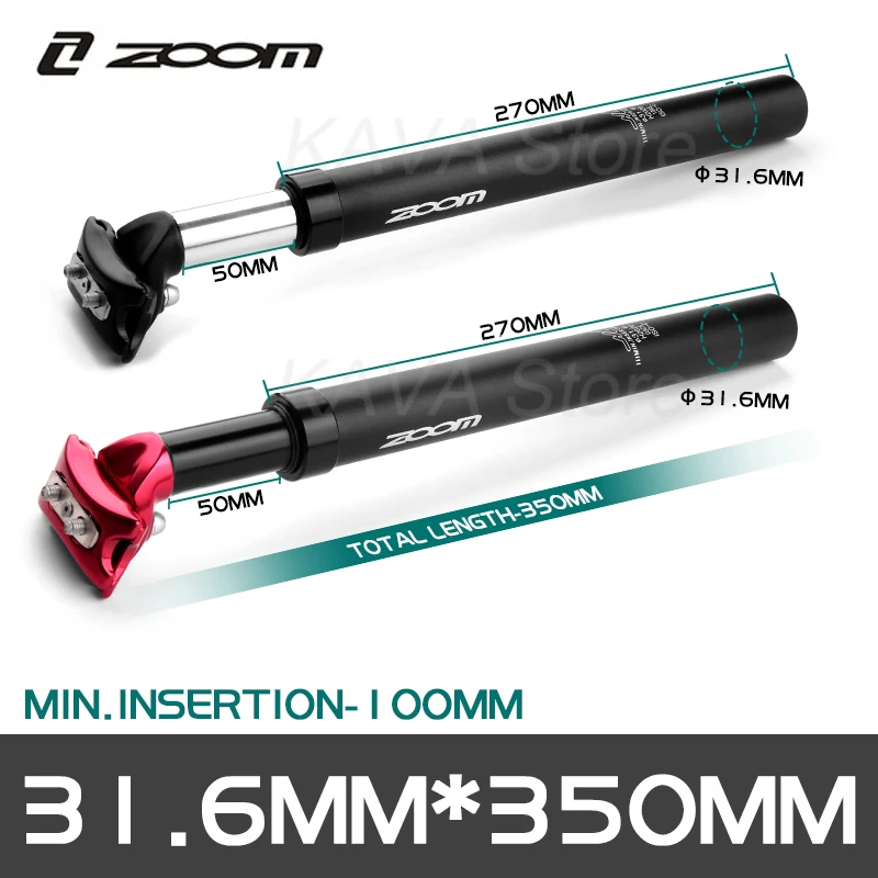 ZOOM 31.6mm*350mm Silver/Red Seatpost Mountain Bicycle Damping Seat