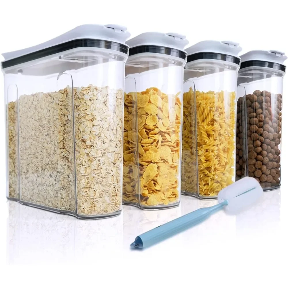 

Lid 4L/135.2oz,4PCS BPA-FREE Plastic Pantry Organization Canisters for Rice Cereal Flour Sugar Dry Food in Kitche