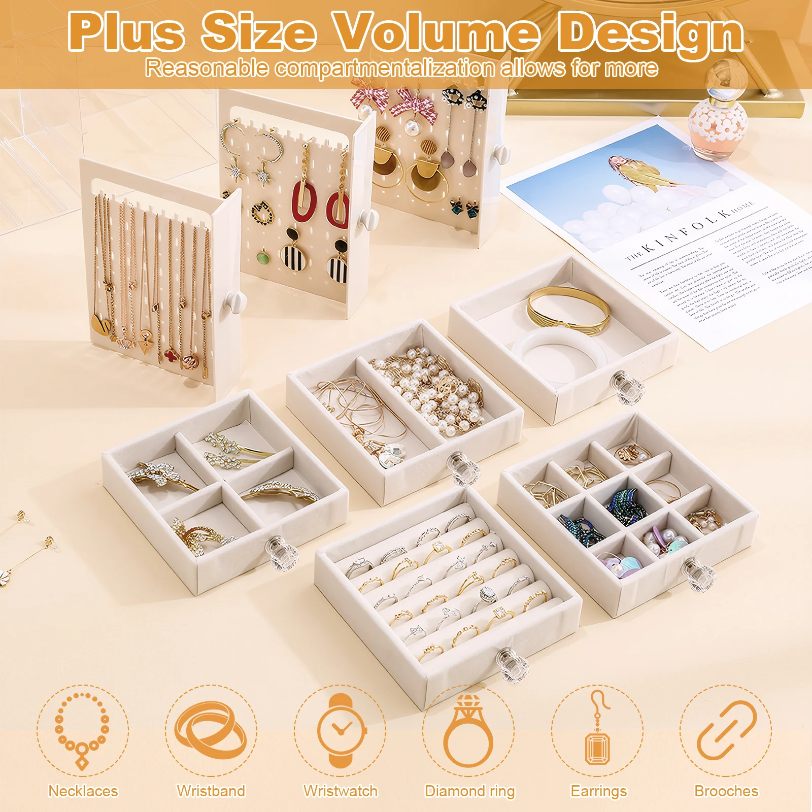 Earring Hanger Multifunctional Jewelry Holder Box with 4 Drawer Earring Organizer Box Large Capacity for Bedroom Dressing Table