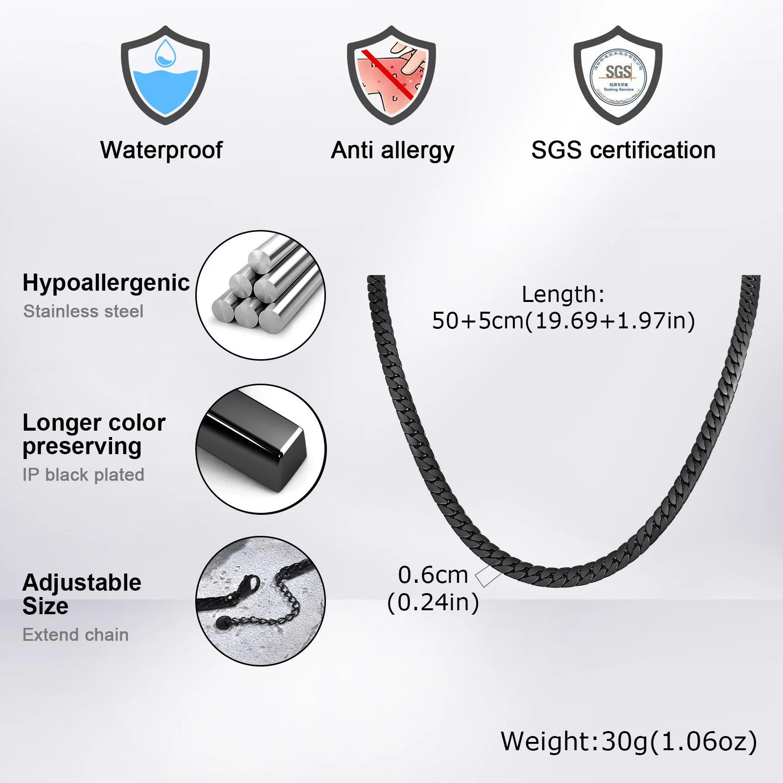 Edelstahl Kubanische Kette Halskette für Männer 6mm Kette Punk Minimalistische Halskette Hip Hop Wasserdicht Schmuck Geschenk 50/55cm – Detail 9