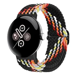 Braided Solo Loop Elastic Nylon Bracelet - Pixel watch 2 (Black Rainbow B)