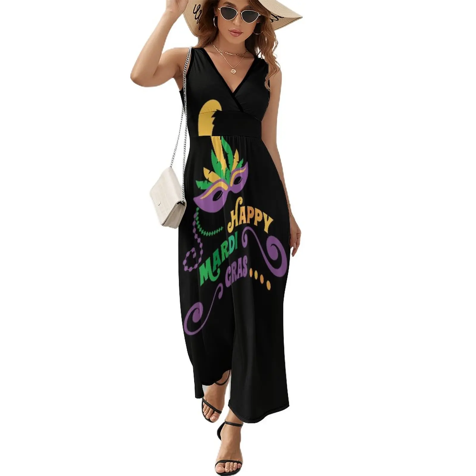 

Happy Mardi Gras T-shirt and Apparel Sleeveless Dress women party dresses wedding guest dress 2024