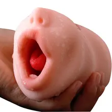  Realistic Deep Throat Male Masturbator Cup Heating Vibtrators Oral Sex Toys Vagina Artificial Cup Tongue Vibrating for Men Adult 