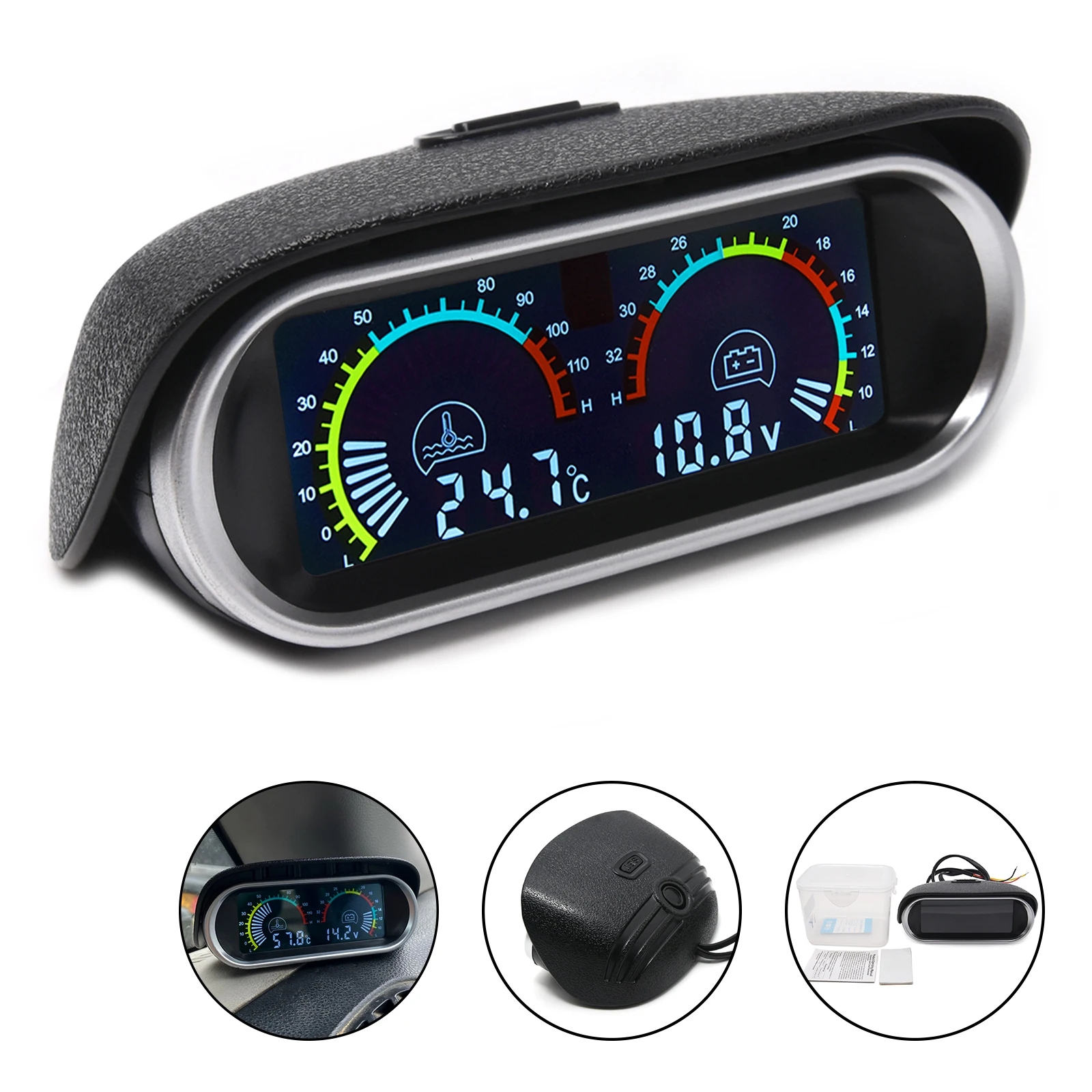 Jauge de température d'eau et de tension 2 en 1, capteur de température de voiture, adaptateur 10mm, écran LCD, accessoires de rétro-éclairage, voiture, camion, moto mano temperature d’eau vo... voiture