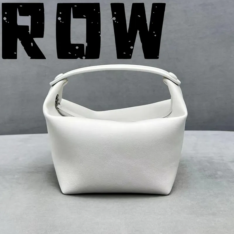 ROW2023 Women's Simple and Fashionable Versatile Cowhide Brown Zipper Lunch Box Bag British Style