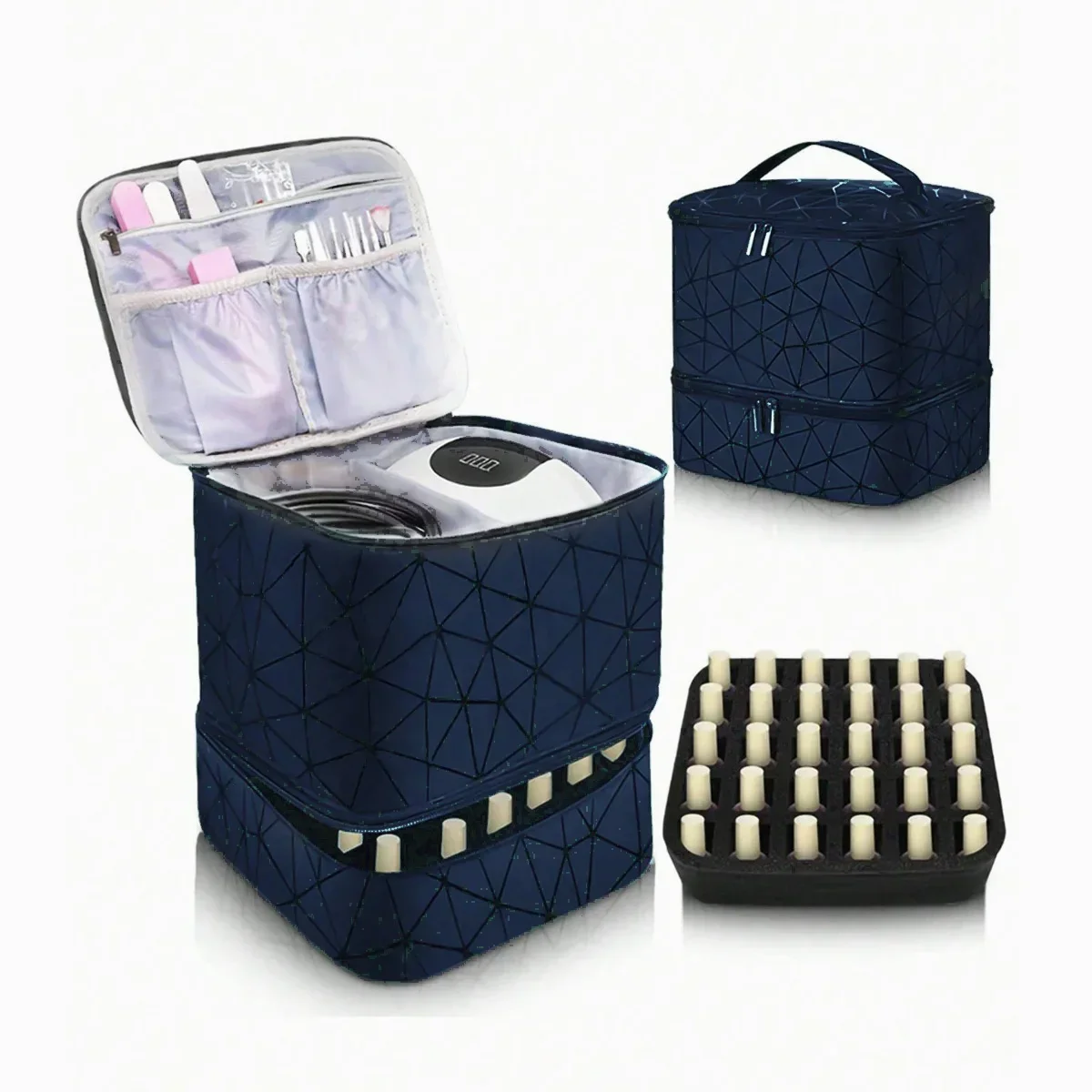 thumbnail image 1 of 1/2 Layers Essential Oil Bag 30 Bottles Portable Nail Polish Storage Bag Cosmetic Large Handbag Organizer with Handle for Travel, 1 of 5