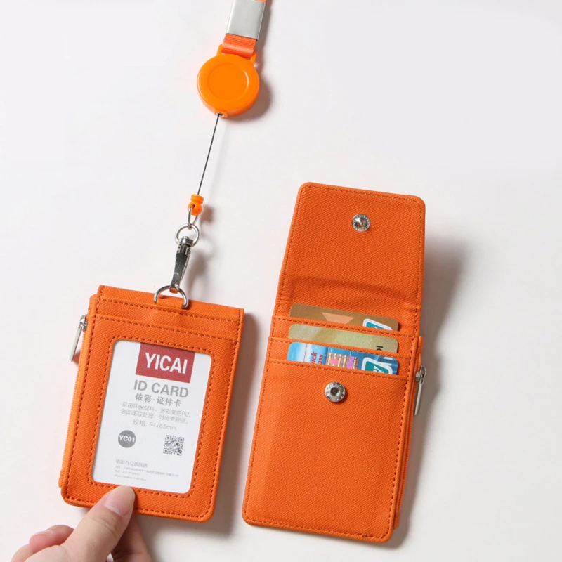 

Multifunctional Card Badge Holder With Lanyard Carabiner Style PU Leather ID Lanyard Name Tag Key Chain Card Bag Office Supplies