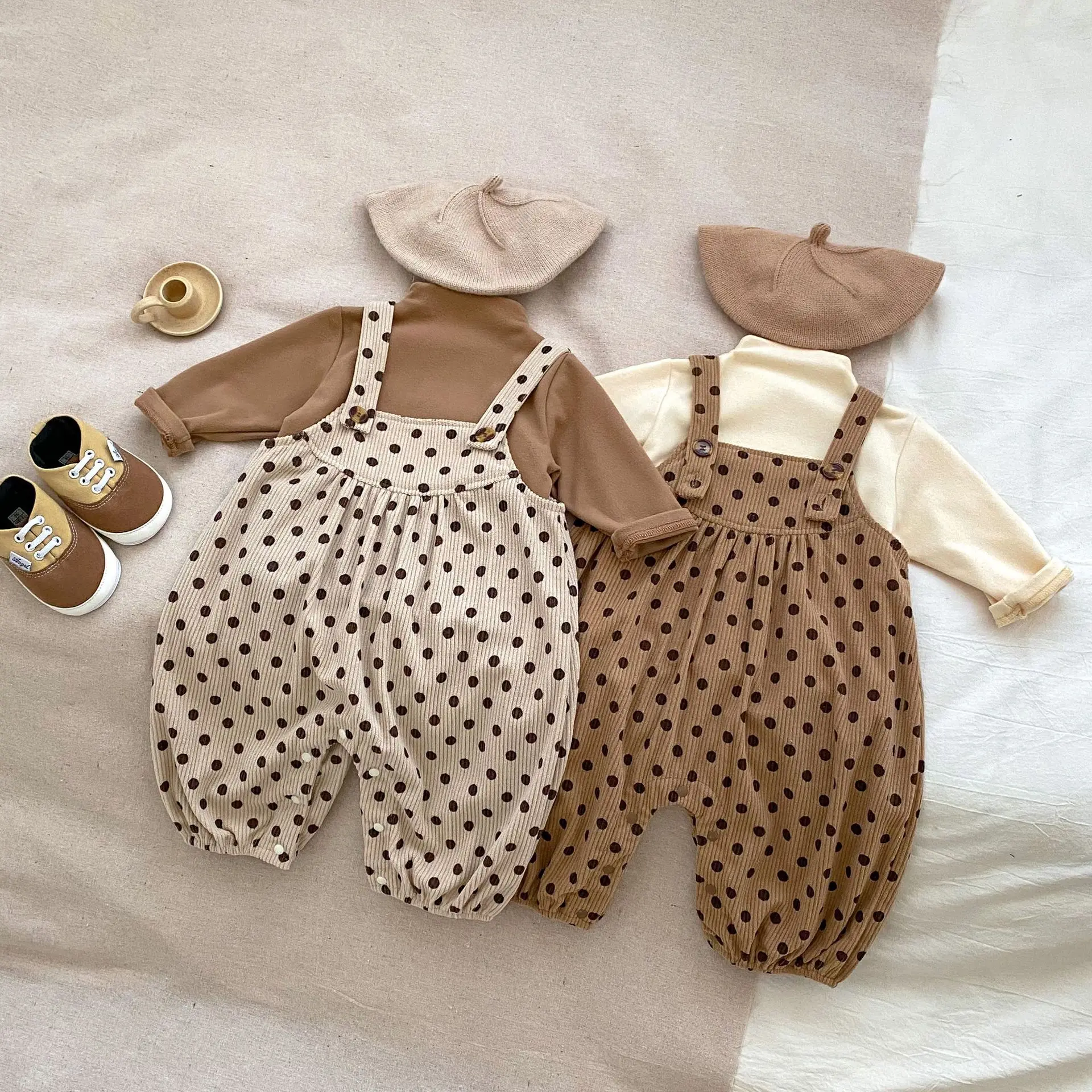 

2023 Autumn New Baby Clothes Corduroy Overalls Infant Sleeveless Romper Toddler Solid Long Sleeve Tees Kids Casual Outfit Sets