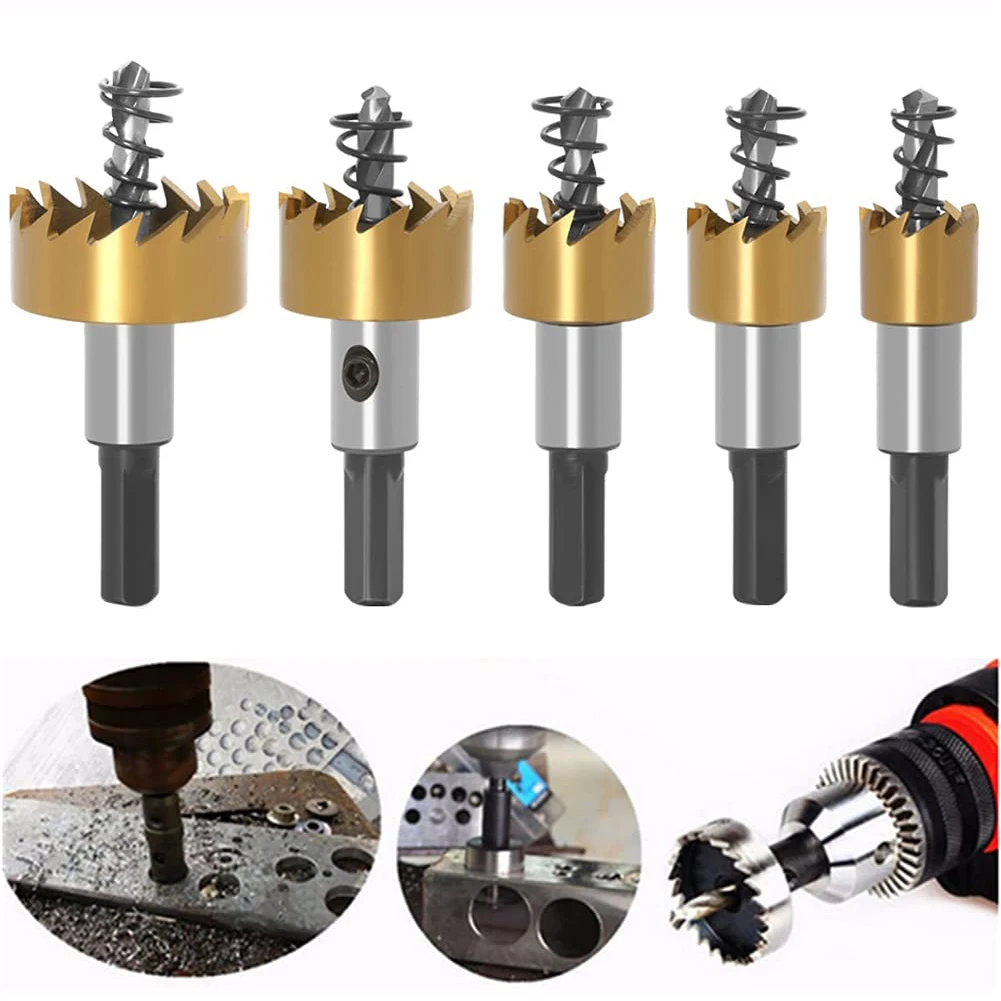 5pcs HSS Carbide Tip Drills Bit Hole Saw Set Stainless Steel Metal Alloy 16/18.5/20/25/30mm Pocket Hole Jig for Installing Locks