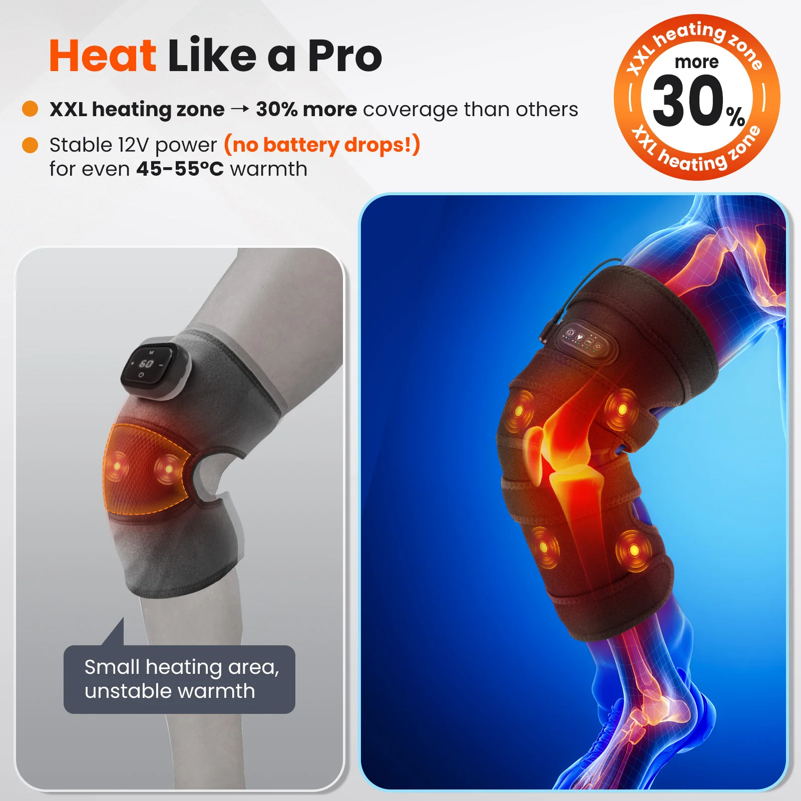 Heating Knee Pad Heated Knee Brace Support for Old Cold Leg Knee Warmer Heated Vibration Knee Pad 12V Direct Plug Power Supply