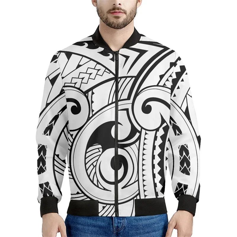 thumbnail image 1 of Chaqueta con cremallera maorí en blanco y negro para hombres y niños, sudadera de gran tamaño con estampado 3D, chaquetas bomber de manga larga para primavera y otoño, 1 of 5