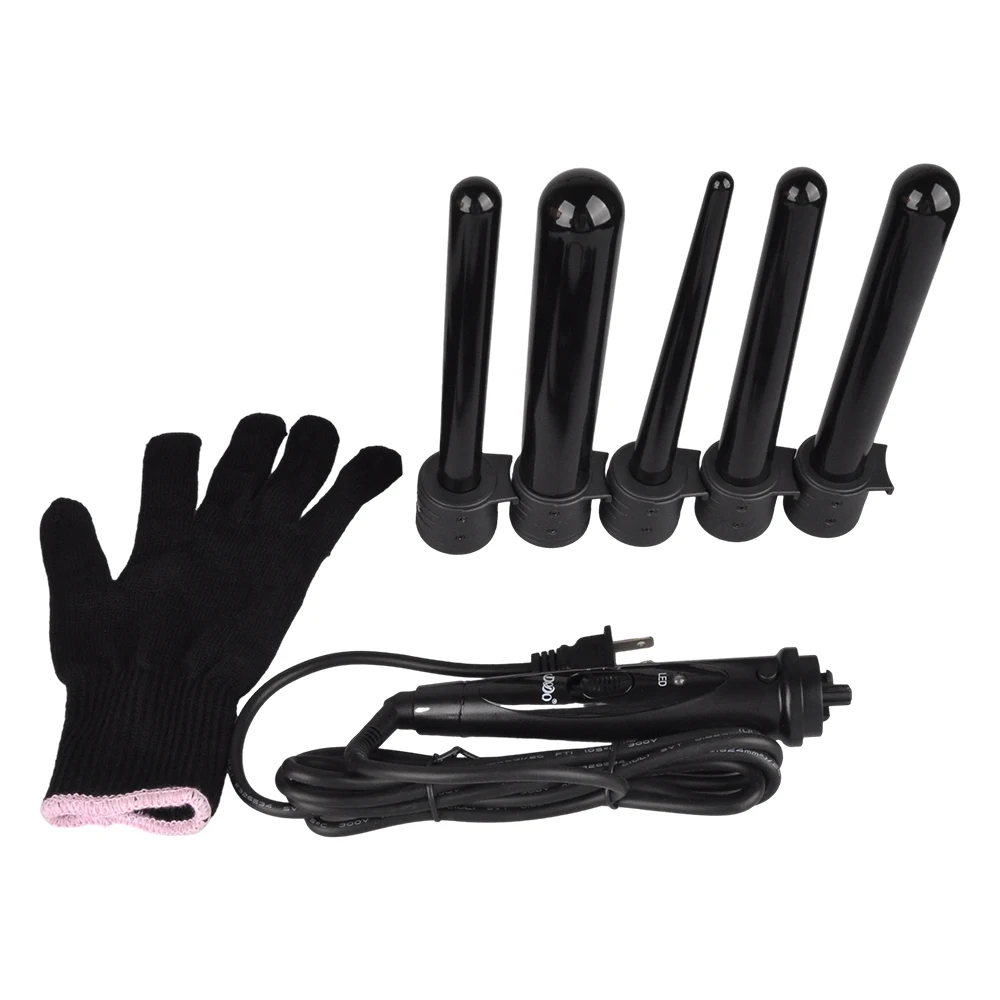 

09-32mm Pro Series 5 in 1 Curling Wand Set Hair Curling Tong 5pcs Hair Curling Iron The Wand Hair Curler Roller Gift Set US Plug