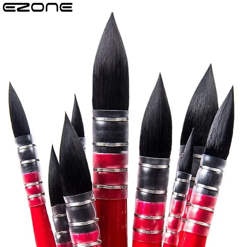 EZONEArtBrushWatercolorPenPaintingBrushesNylonHybridBrushWoodenPenHolderHigh
